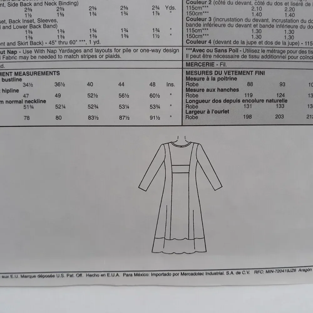 McCall's 9518 Sewing Pattern NEW Womens Pullover Dress X Small 4-6 Long Sleeve
